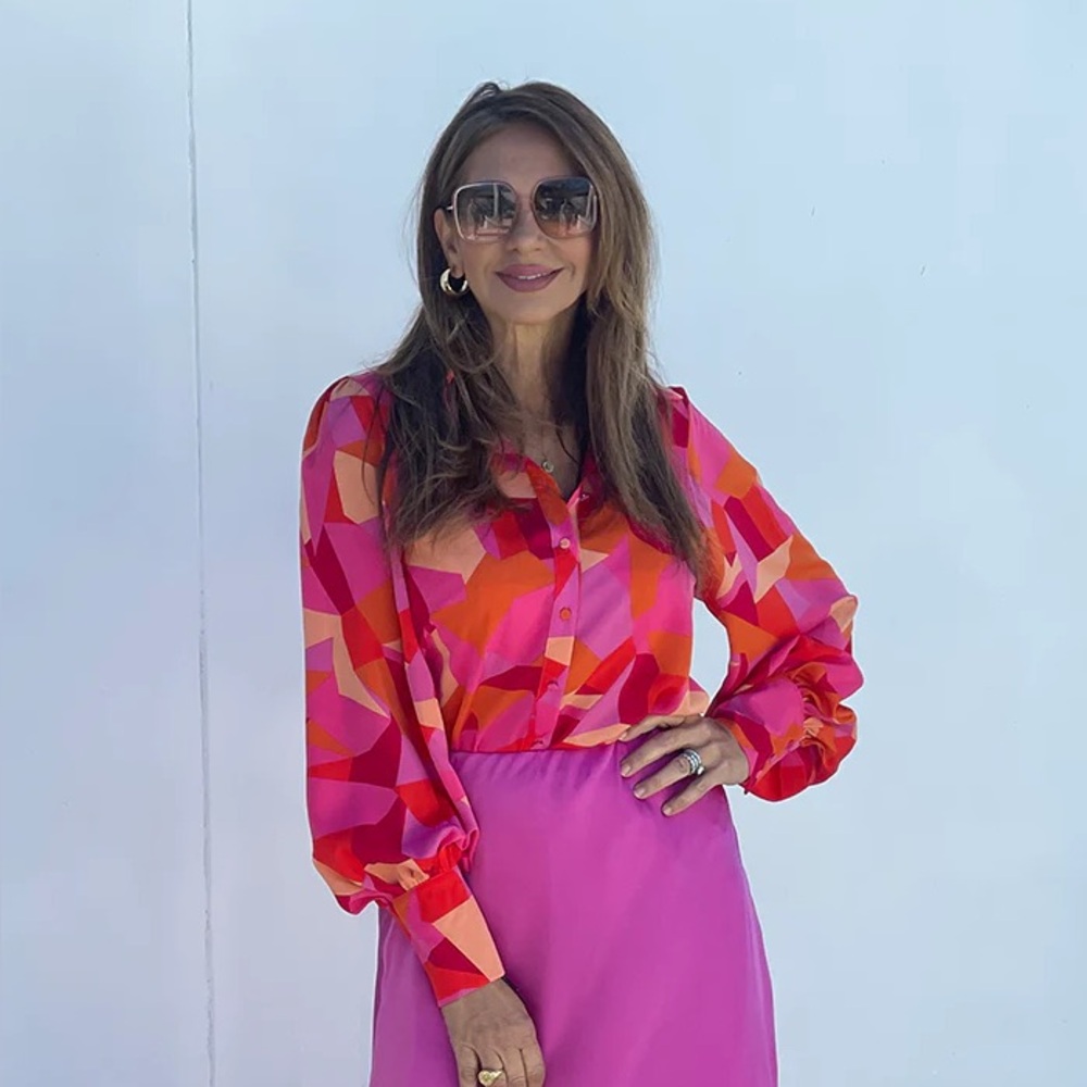 Lucy Paris Geometric Pink and Orange Women's Top